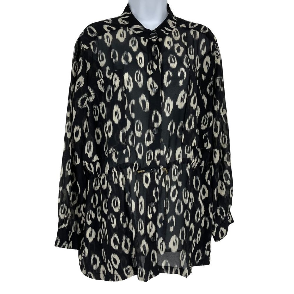 Black Label by Chico’s Long Sleeve Button Front Drawstring Waist Blouse Size 2(M